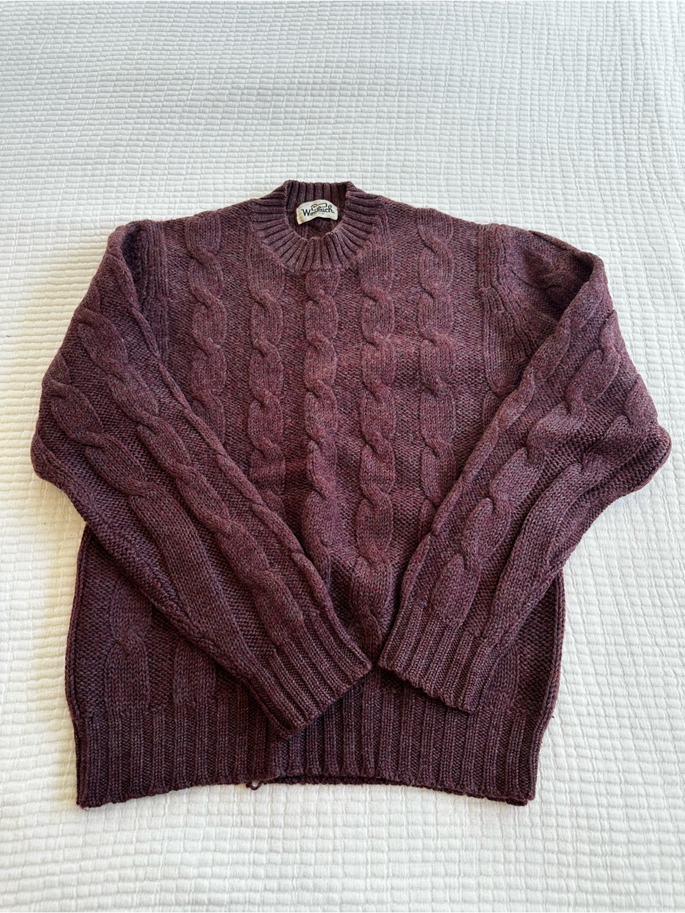 Woolrich Men's Cable Knit Crewneck Sweater in Plum